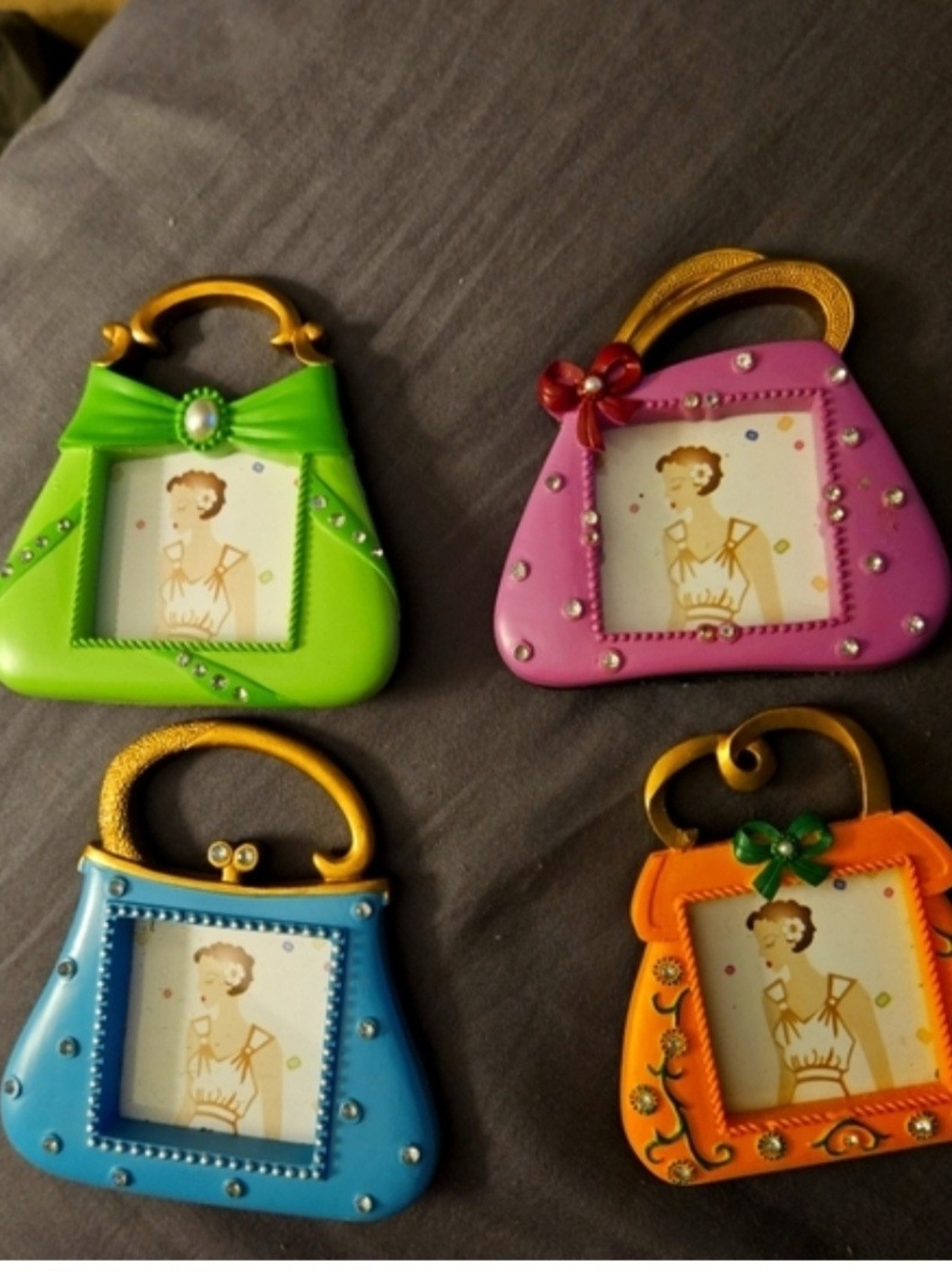 Colorful Mini Handbag Photo Frame Set - Green, Pink, Blue, Orange